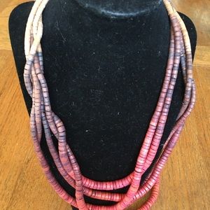 Multi strand wooden heishi bead style necklace